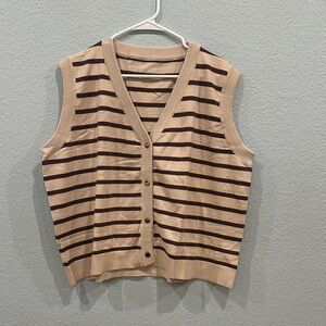 Striped Sleeveless Button Up Sweater Vests Tan Brown 4xl Plus Size